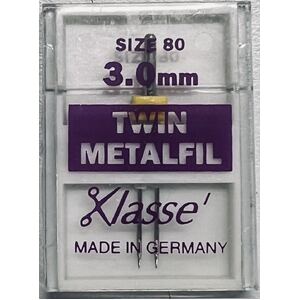 Klasse Sewing Machine Needles, TWIN METALFIL 3.0mm 80/12, 1 Needle (Twin Metallic)