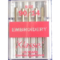 Klasse Sewing Machine Needles, EMBROIDERY Size 90 / 14, Pack of 5 Needles