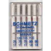 Schmetz Sewing Machine Needles, EMBROIDERY Size 75/11 &amp; 90/14, Pack of 5 Needles