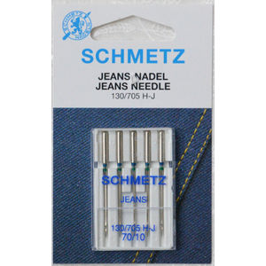 Schmetz Sewing Machine Needle JEANS Size 70 / 10, Pack of 5 Needles, 130/705H-J System