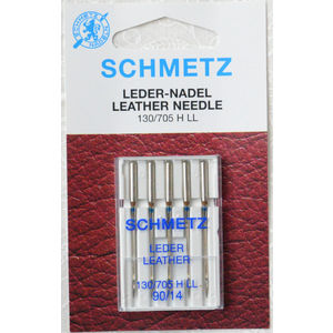 Schmetz Sewing Machine Needles, LEATHER Size 90 / 14, Pack of 5 Needles, 130/705H-J System