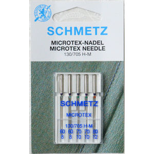 Schmetz Machine Needles MICROTEX Sizes 60-80, Pack 5 Needles, 130/705H-J System