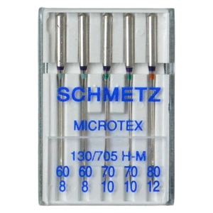 Schmetz Machine Needles MICROTEX Sizes 60-80, Pack 5 Needles, 130/705H-J System