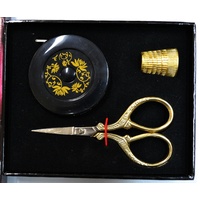 Klasse Embroidery Gift Set Scissors, 1.5m Tape &amp; Thimble, Gold Colour Gift Boxed