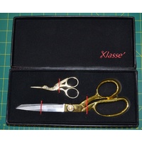 KLASSE Scissors GOLD GIFT SET of 2, FAUX LEATHER, 8.5in Dressmaker &amp; 3.5in Stork