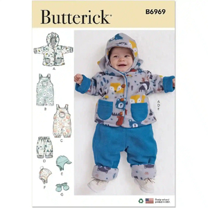 Infants' Jacket, Overalls, Pants, Hats and Mittens, Butterick Sewing Pattern 6969A