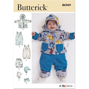 Infants' Jacket, Overalls, Pants, Hats and Mittens, Butterick Sewing Pattern 6969A