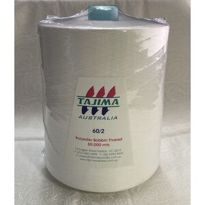 Tajima Bobbin Thread, Bobbinfil 60, White, 50,000m Cone, 100% Polyester