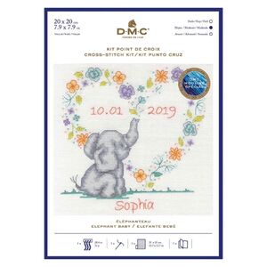 DMC ELEPHANT BABY BIRTH RECORD Counted Cross Stitch Kit 20 x 20cm, BK1879
