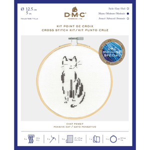 DMC PENSIVE CAT Counted Cross Stitch Kit 12.5cm, 16ct Aida, BK1881
