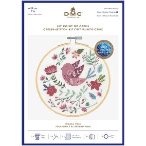 DMC FOLK BIRD Counted Cross Stitch Kit 18cm Diameter, BK1928