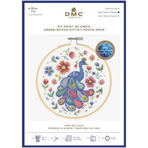 DMC PEACOCK IN BLOOM Counted Cross Stitch Kit 18cm Diameter, BK1930