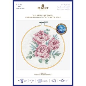DMC PEONIES Counted Cross Stitch Kit 18cm Diameter, BK1936