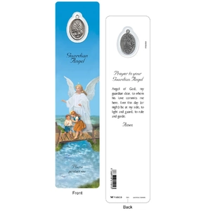 GUARDIAN ANGEL Laminated Bookmark Prayer Card &amp; Charm, 45mm x 190mm, Inspirational