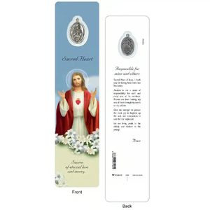 SACRED HEART OF JESUS Laminated Bookmark Prayer Card &amp; Charm, 45mm x 190mm, Inspirational