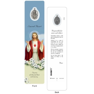SACRED HEART OF JESUS Laminated Bookmark Prayer Card &amp; Charm, 45mm x 190mm, Inspirational