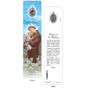 SAINT ANTHONY Laminated Bookmark Prayer Card &amp; Charm, 45mm x 190mm, Inspirational