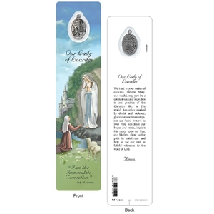 OUR LADY OF LOURDES Laminated Bookmark Prayer Card &amp; Charm, 45mm x 190mm, Inspirational