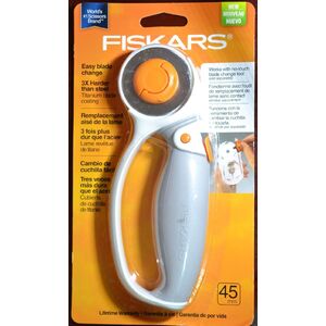 FISKARS 45mm Rotary Cutter, TITANIUM BLADE Soft Grip Loop &amp; Safety Blade Lock