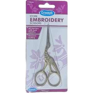 Triumph Stork Embroidery Scissors, 110mm (4 1/2&quot;), Lightweight, Gold Finish