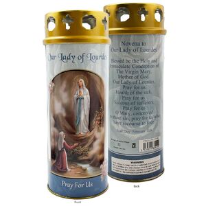 Our Lady of Lourdes Devotional Candle, Approx 68 Hours Burn Time