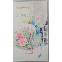 Birthday Card, Greeting Card, Happy Birthday Floral (A) 115 x 195mm, Envelope Included