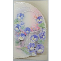 Birthday Card, Greeting Card, Happy Birthday Floral (B) 115 x 195mm, Envelope Included