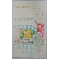 Birthday Card, Greeting Card, Happy Birthday Floral (C) 115 x 195mm, Envelope Included
