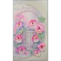 Birthday Card, Greeting Card, Happy Birthday Floral Cutout (D) 115 x 190mm, Envelope Included