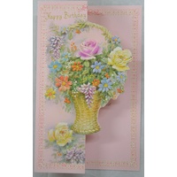 Birthday Card, Greeting Card, Happy Birthday Floral Cutout (E) 115 x 195mm, Envelope Included