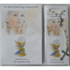 GIRL First Holy Communion Rosary and Keepsake, Small Booklet