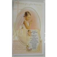 First Communion Greeting Card & Laminated Prayer Card, 115x190mm, Envelope Included