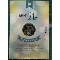 Happy 21st Birthday Card &amp; Lucky Coin, 115 x 170mm, Luck Coin 35mm, A Beautiful Gift