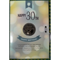 Happy 30th Birthday Card &amp; Lucky Coin, 115 x 170mm, Luck Coin 35mm, A Beautiful Gift