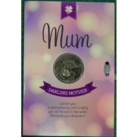 MUM, Darling Mother, Card &amp; Lucky Coin, 115 x 170mm, Luck Coin 35mm, A Beautiful Gift