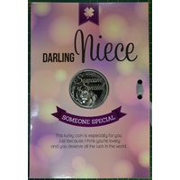Darling Niece, Card &amp; Lucky Coin, 115 x 170mm, Luck Coin 35mm, A Beautiful Gift