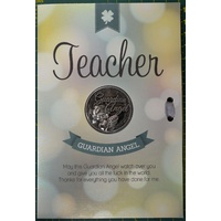Teacher, Guardian Angel, Card &amp; Lucky Coin, 115 x 170mm, Luck Coin 35mm, A Beautiful Gift