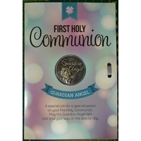 First Holy Communion, Guardian Angel, Card &amp; Lucky Coin, Card is 115 x 170mm