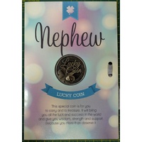 Nephew, Card &amp; Lucky Coin, 115 x 170mm, Luck Coin 35mm, A Beautiful Gift, Includes Envelope