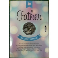 Dearest Father, Card &amp; Lucky Coin, 115 x 170mm, Luck Coin 35mm, A Beautiful Gift