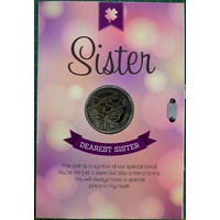 Dearest Sister, Card &amp; Lucky Coin, 115 x 170mm, Luck Coin 35mm, A Beautiful Gift
