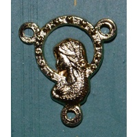 Rosary Centre Piece, Sacred Heart Of Mary / Jesus, Gold Tone 16 x 14mm Overall