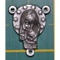 Rosary Centre Piece, Mother..Help / Sacred Heart Of Jesus, Silver Tone 25 x 20mm