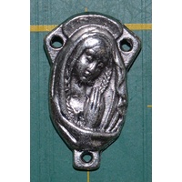 Rosary Centre Piece, Madonna / Sacred Heart, Silver Tone 25 x 15mm Made In Italy