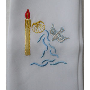 Christening / Baptism Stole with Candle &amp; Dove Embroidered, 1500mm Long