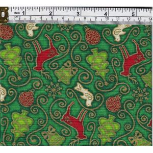 Christmas Fat Quarter 002, Approx 50cm x 52cm, Cotton Metallic Print Fabric