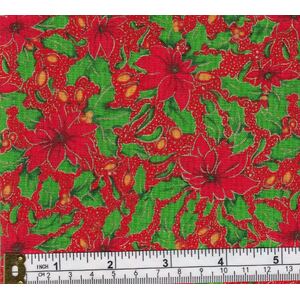 Christmas Fat Quarter 003, Approx 50cm x 52cm, Cotton Metallic Print Fabric