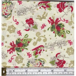 Christmas Fat Quarter 023, Approx 50cm x 52cm, Cotton Metallic Print Fabric
