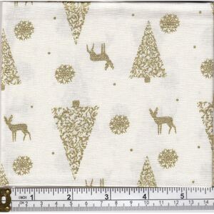 Christmas Fat Quarter 026, Approx 50cm x 52cm, Cotton Metallic Print Fabric