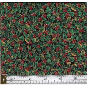 Christmas Fat Quarter 032, Approx 50cm x 52cm, Cotton Metallic Print Fabric
